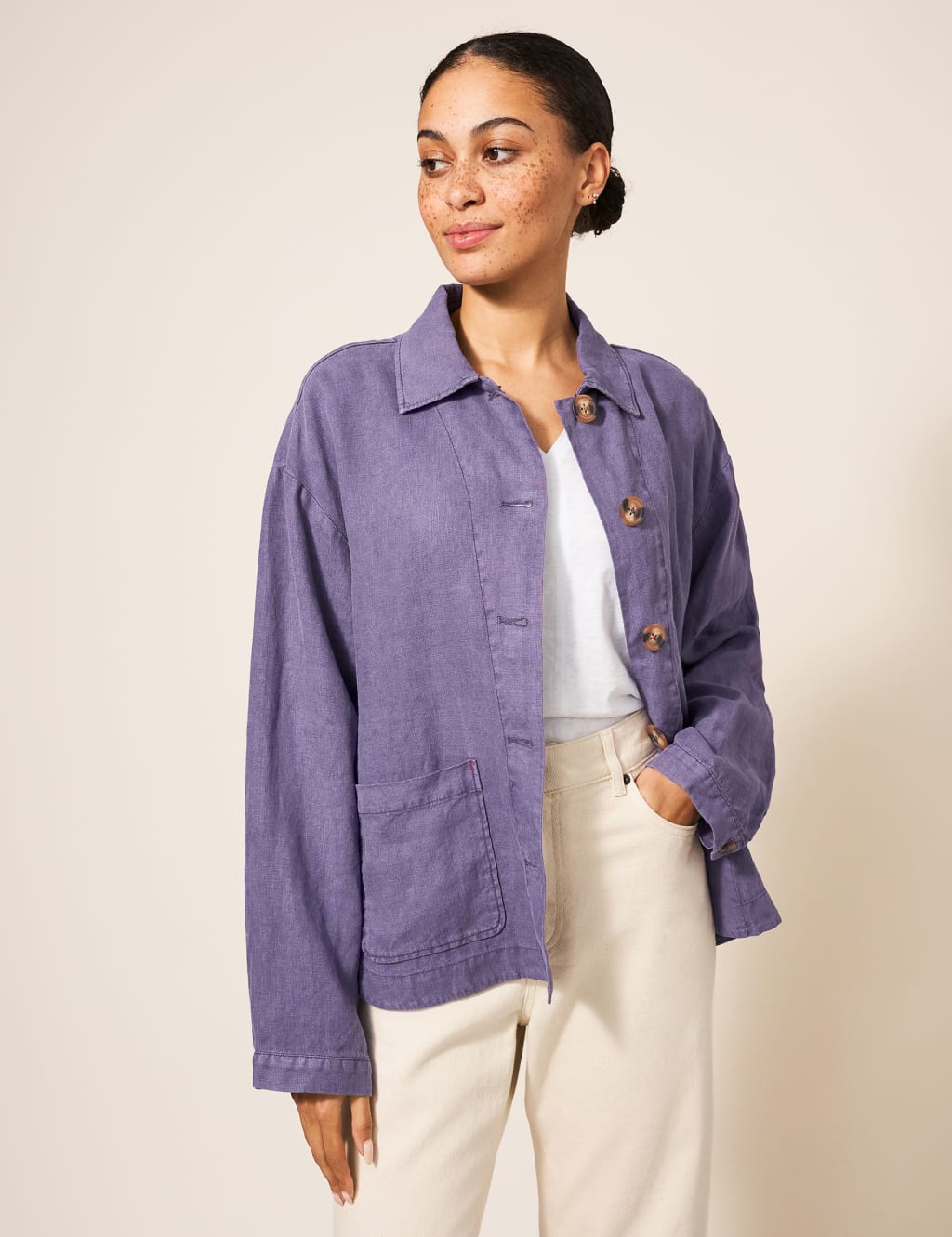 Pure Linen Collared Short Jacket image 1