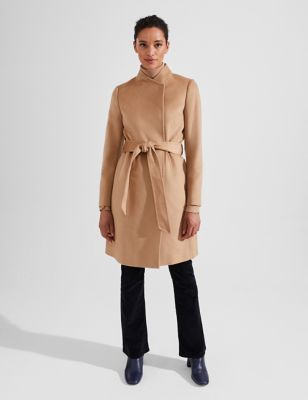 Hobbs Women's Pure Wool Belted High Neck Tailored Coat - 10 - Camel, Camel