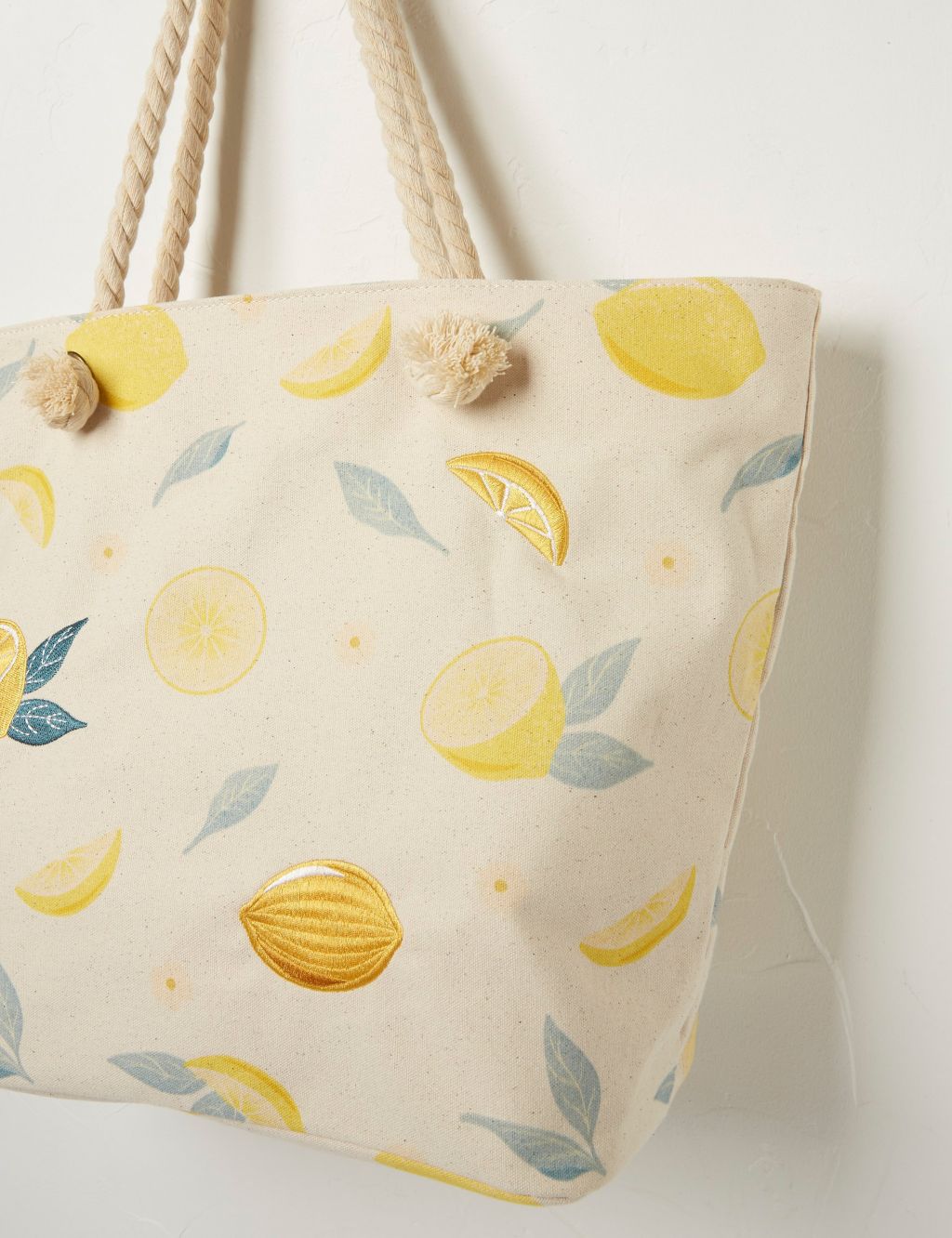 Pure Cotton Lemon Embroidered Tote Bag image 2
