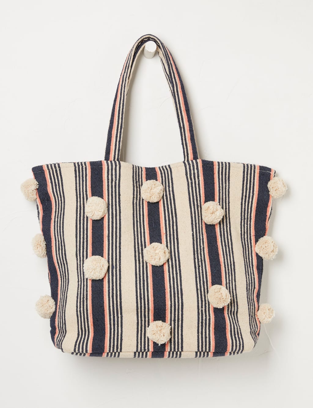 Cotton Blend Striped Embellished Tote Bag image 1