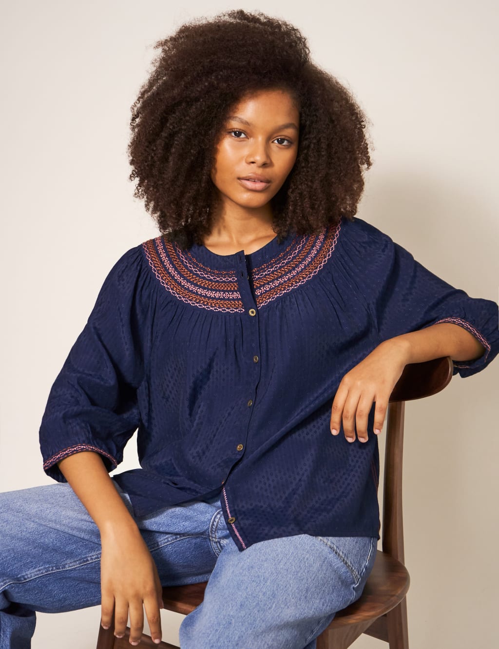 Embroidered Round Neck Blouse image 1