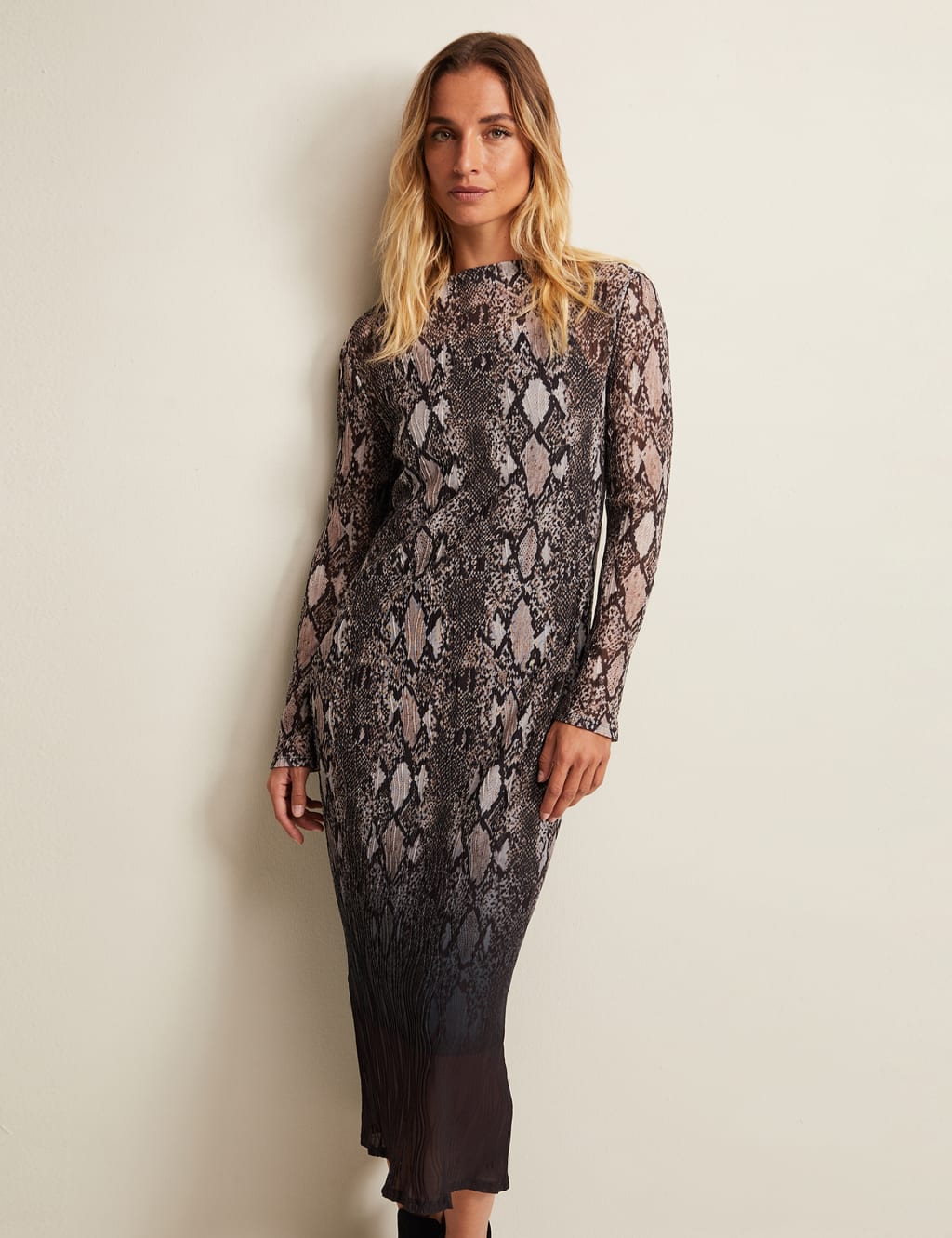 Mesh Ombre Snake Print Midaxi Column Dress image 4