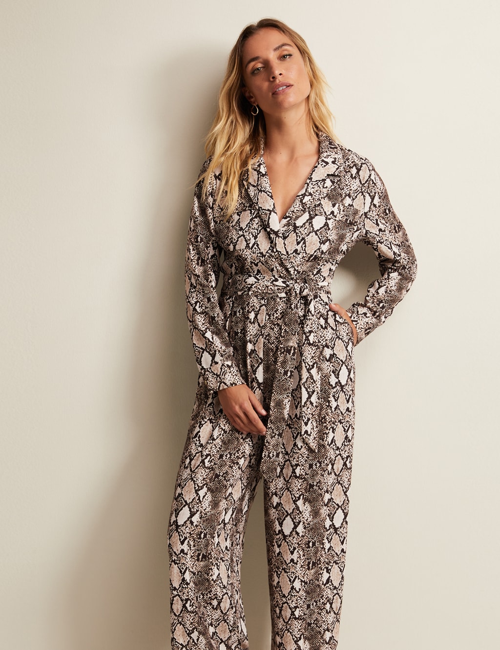 Snake Print Belted Wide Leg Wrap Jumpsuit image 4