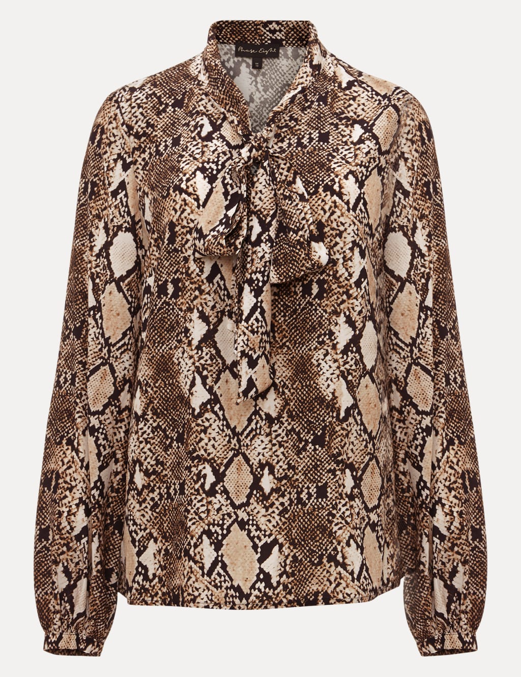 Animal Print Puff Sleeve Tie-Neck Blouse