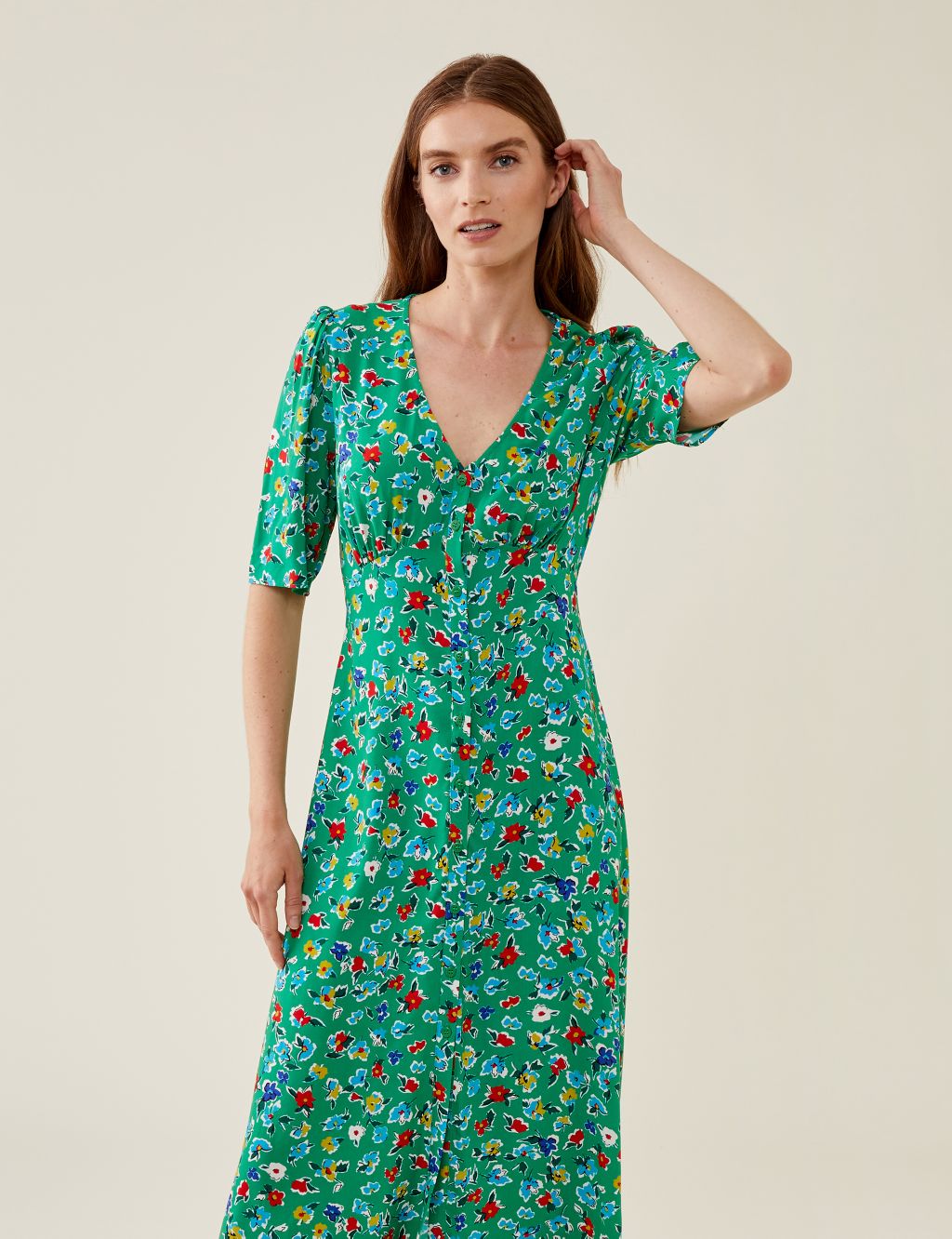 Floral V-Neck Short Sleeve Midi Tea Dress image 1
