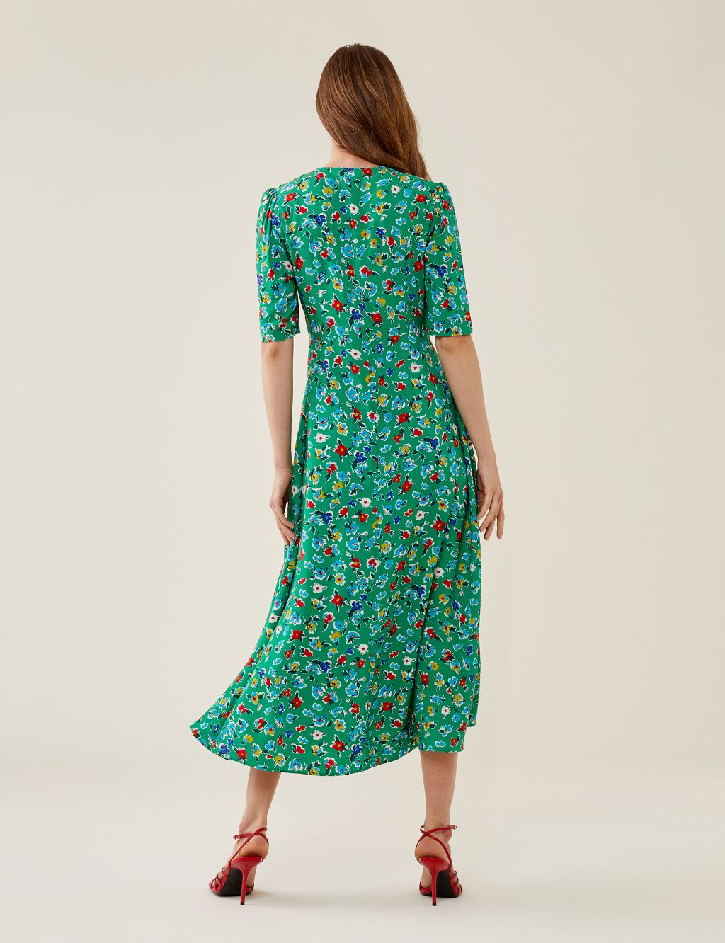 Floral V-Neck Short Sleeve Midi Tea Dress image 3