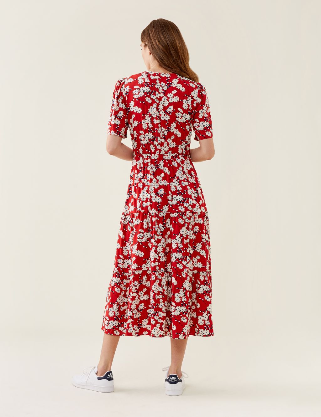 Floral V-Neck Short Sleeve Midi Tea Dress image 2