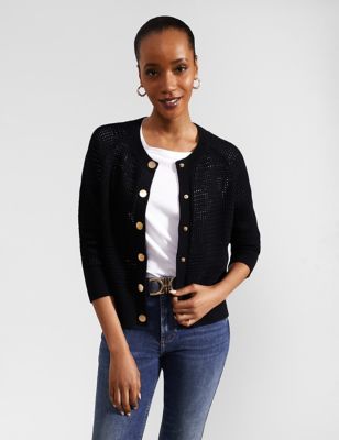Hobbs Women's Pure Cotton Knitted Button Front Cardigan - S - Navy, Navy