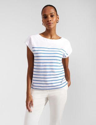 Hobbs Womens Pure Cotton Striped T-Shirt - White Mix, White Mix