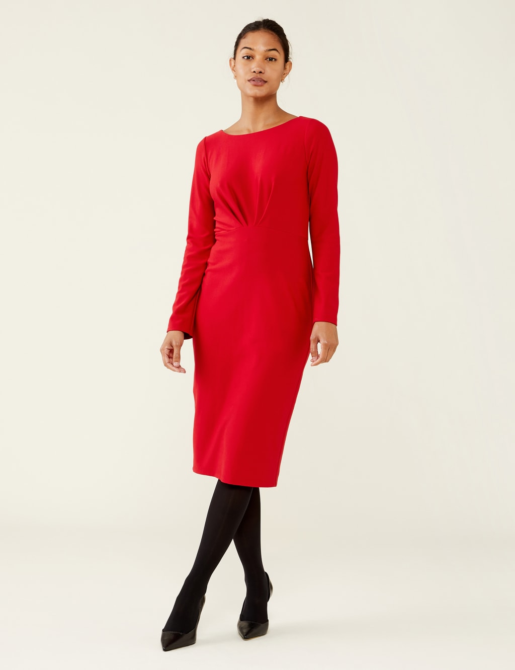 Round Neck Midi Waisted Dress image 1