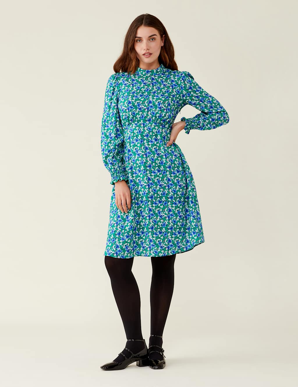 Floral High Neck Knee Length Tea Dress image 1