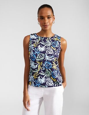 Hobbs Womens Pure Cotton Printed Top - S - Navy Mix, Navy Mix