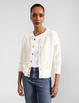 Hobbs Womens Pure Cotton Textured Cardigan - XS - Ivory, Ivory