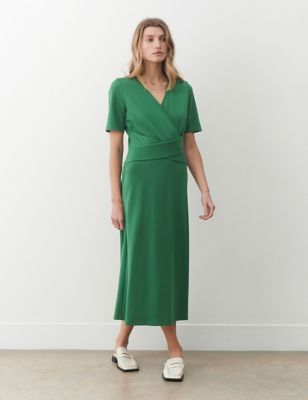 Finery London Womens V-Neck Midi Waisted Dress - 10 - Green, Green,Dark Blue