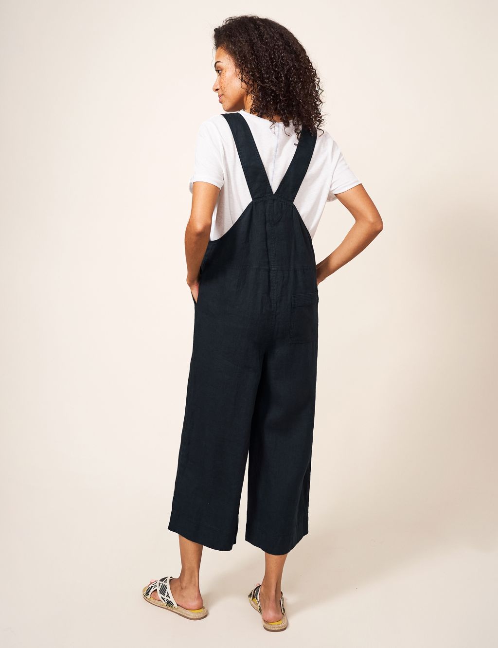 Pure Linen Cropped Wide Leg Dungarees image 2