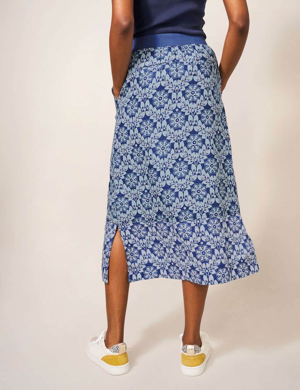 Pure Linen Printed Midi A-Line Skirt image 2