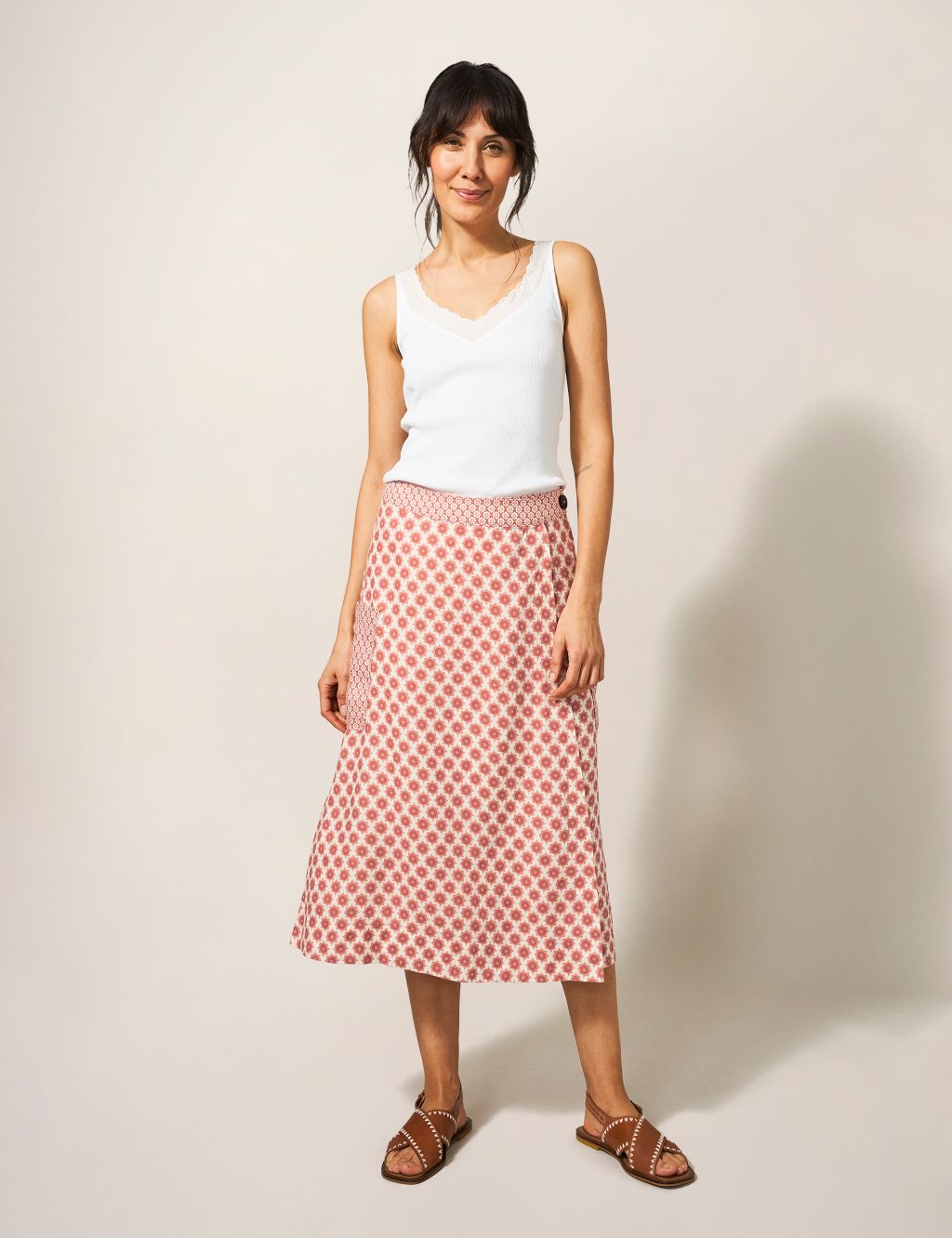 Pure Linen Printed Midi Wrap Skirt image 1
