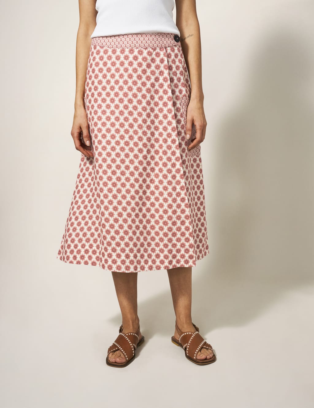 Pure Linen Printed Midi Wrap Skirt image 3