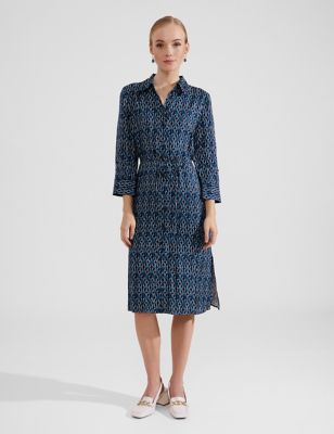 Hobbs Women's Printed Collared Midi Shirt Dress - 8 - Blue Mix, Blue Mix