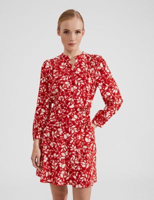 Hobbs Womens Floral High Neck Mini Shift Dress - 8 - Red Mix, Red Mix