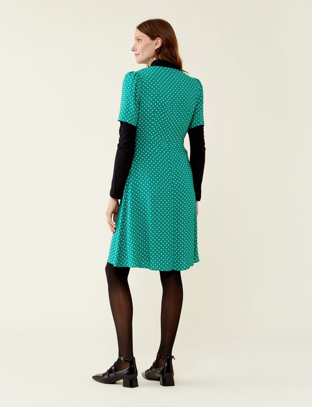 Polka Dot V-Neck Knee Length Tea Dress image 2