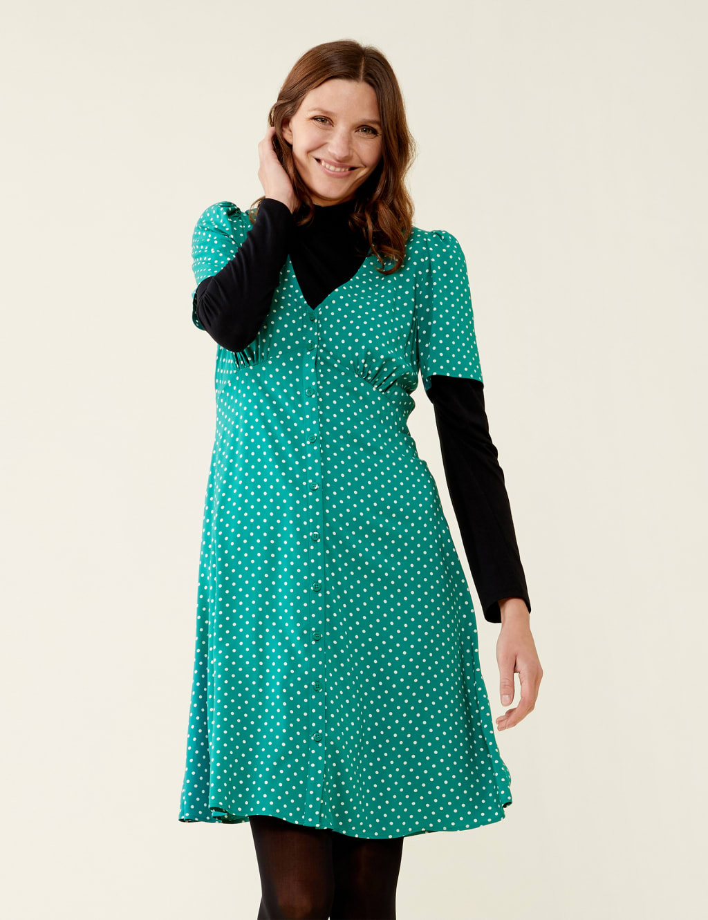 Polka Dot V-Neck Knee Length Tea Dress image 3