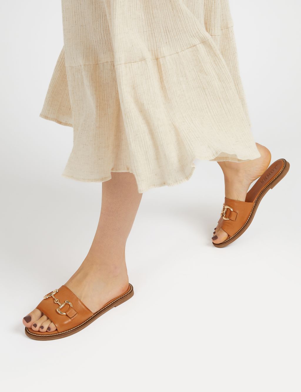 Leather Ring Detail Flat Mules