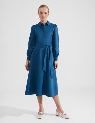 Hobbs Womens Cotton Blend Midi Shirt Dress - 8 - Blue, Blue