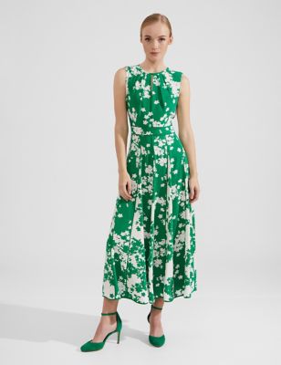 Hobbs Womens Floral Midaxi Waisted Dress - 8 - Green Mix, Green Mix
