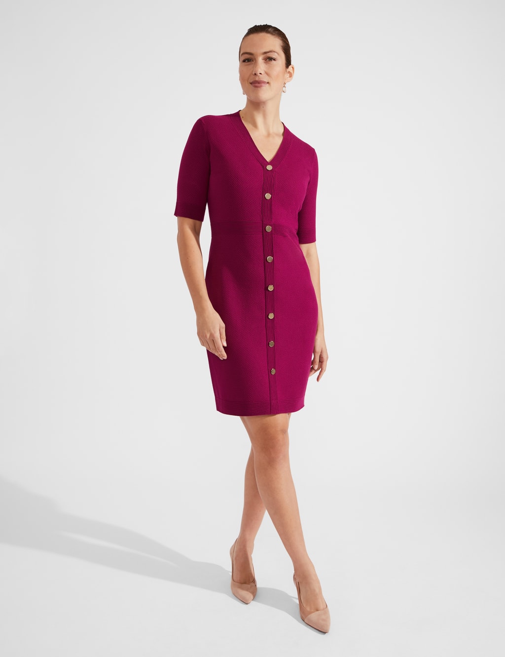 Button Detail Knee Length Shift Dress