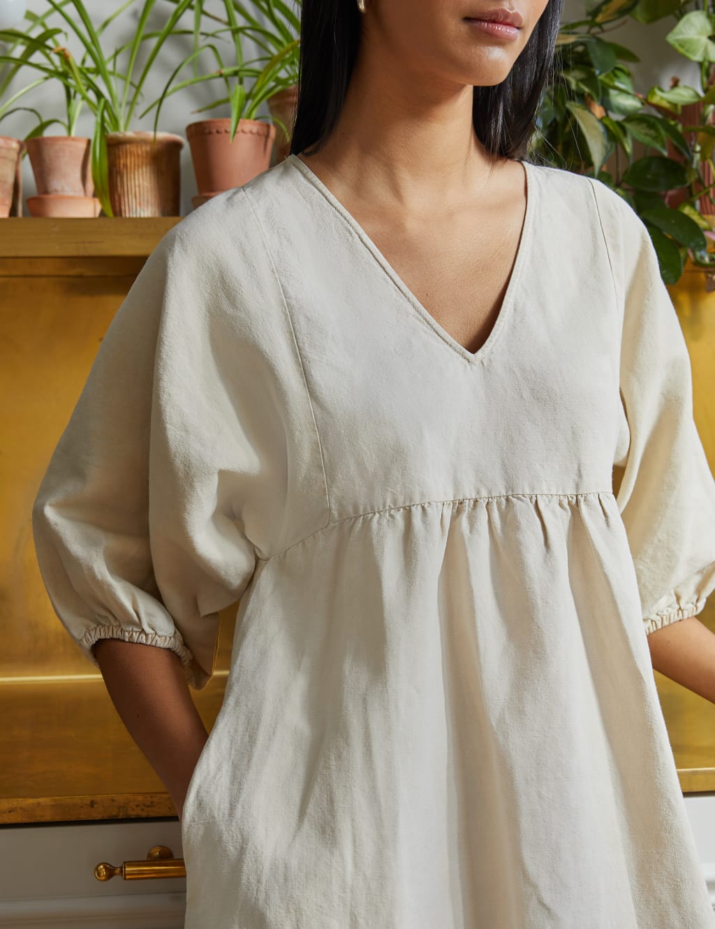 Pure Linen V-Neck Midaxi Shift Dress image 3