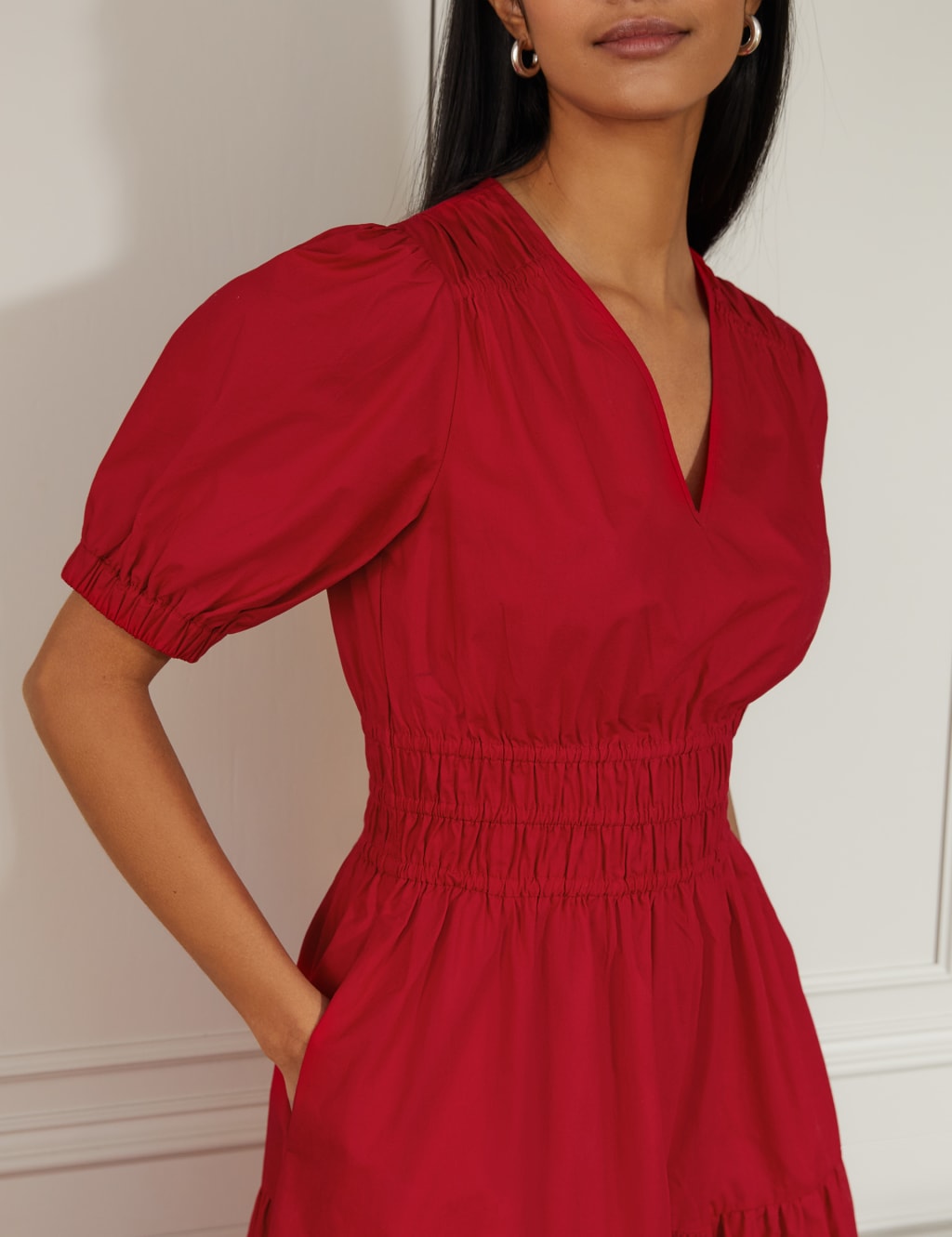 Organic Cotton V-Neck Midaxi Smock Dress image 3