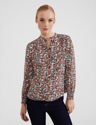 Hobbs Womens Floral Collared Round Neck Blouse - 8 - Multi, Multi