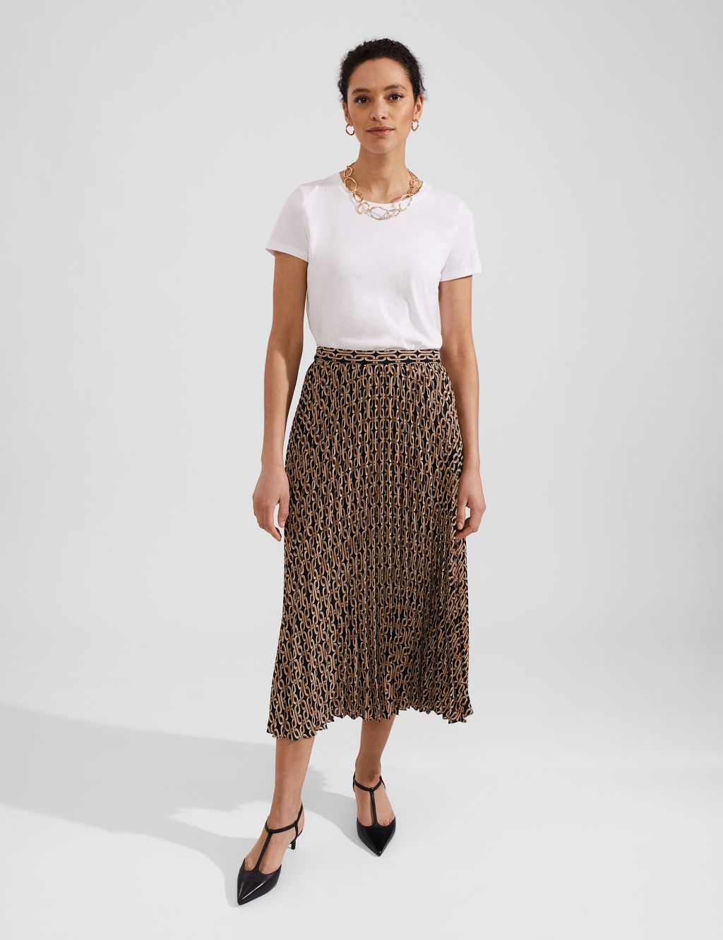 Printed Pleated Midi A-Line Skirt