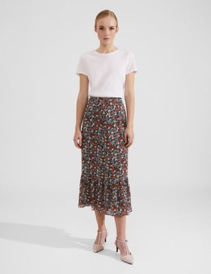 Hobbs Womens Floral Midi Tiered Skirt - 6 - Multi, Multi