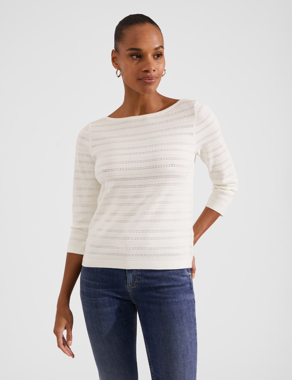 Pointelle Slash Neck Jumper