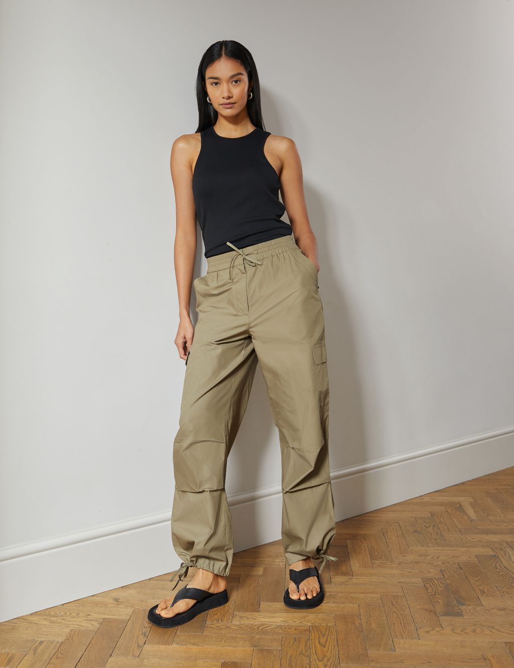 Pure Cotton Drawstring Cargo Trousers image 1