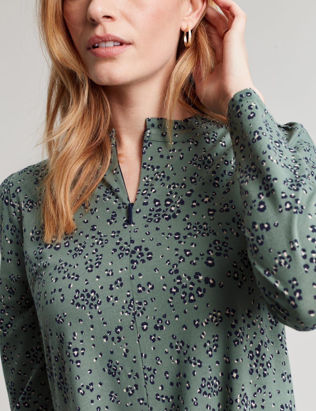 Jersey Printed Zip Neck Waisted Dress image 3