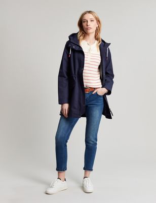 Joules Womens Pure Cotton Hooded Waisted Raincoat - 8 - Navy, Navy