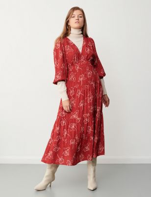 Finery London Womens Floral V-Neck Midi Tiered Dress - 20 - Red Mix, Red Mix
