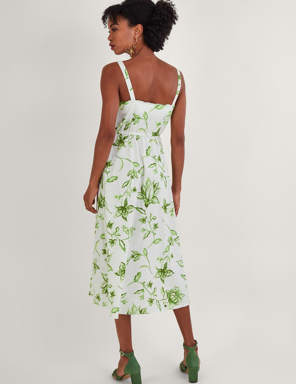 Linen Blend Floral Square Neck Midaxi Dress image 4