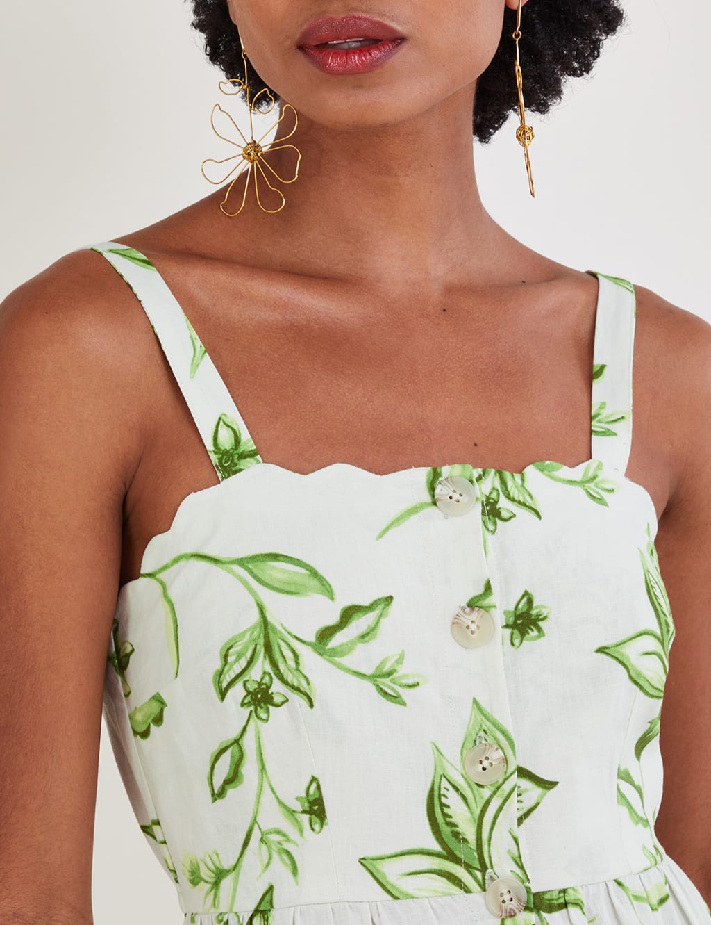 Linen Blend Floral Square Neck Midaxi Dress image 5