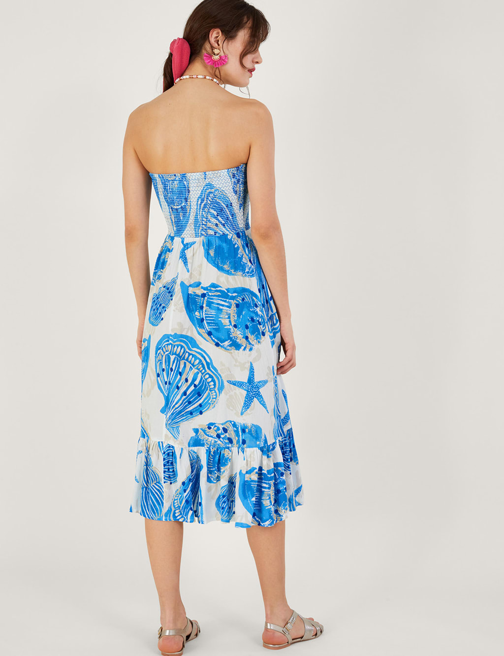 Printed Bandeau Shirred Midi Dress image 3