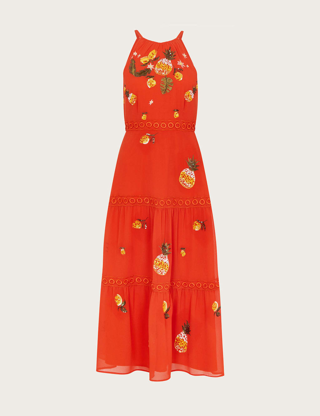Embroidered Halter Neck Midi Tiered Dress. image 2