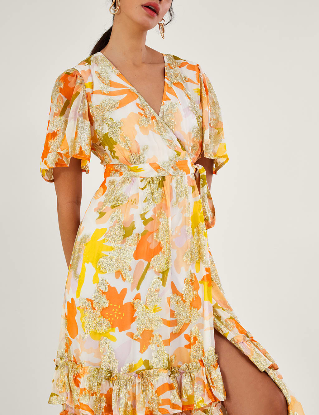 Printed V-Neck Belted Maxi Wrap Dress image 4