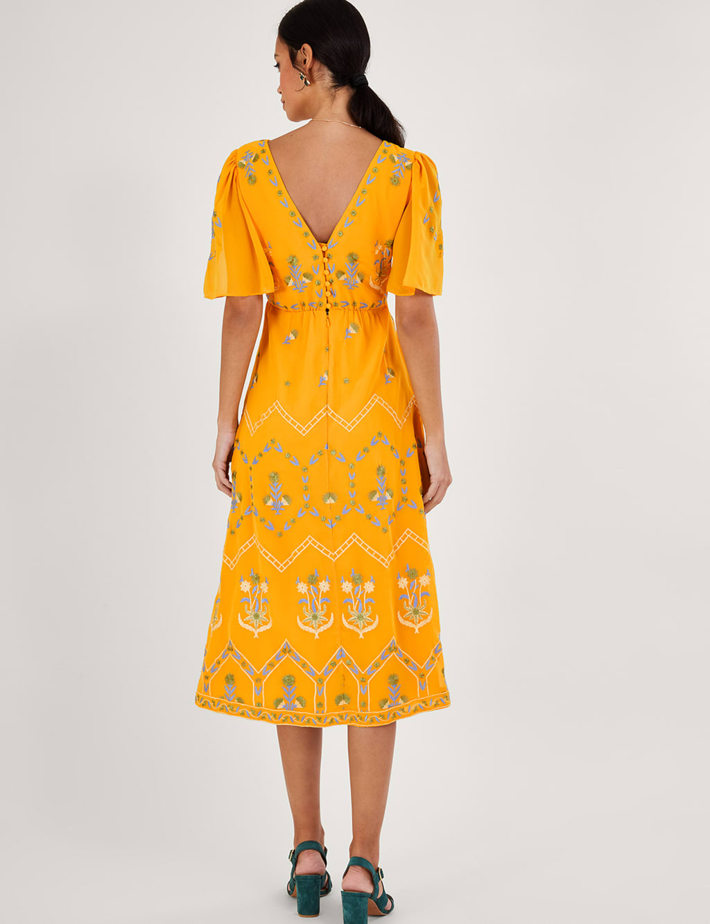 Embroidered V-Neck Midi Tea Dress image 3