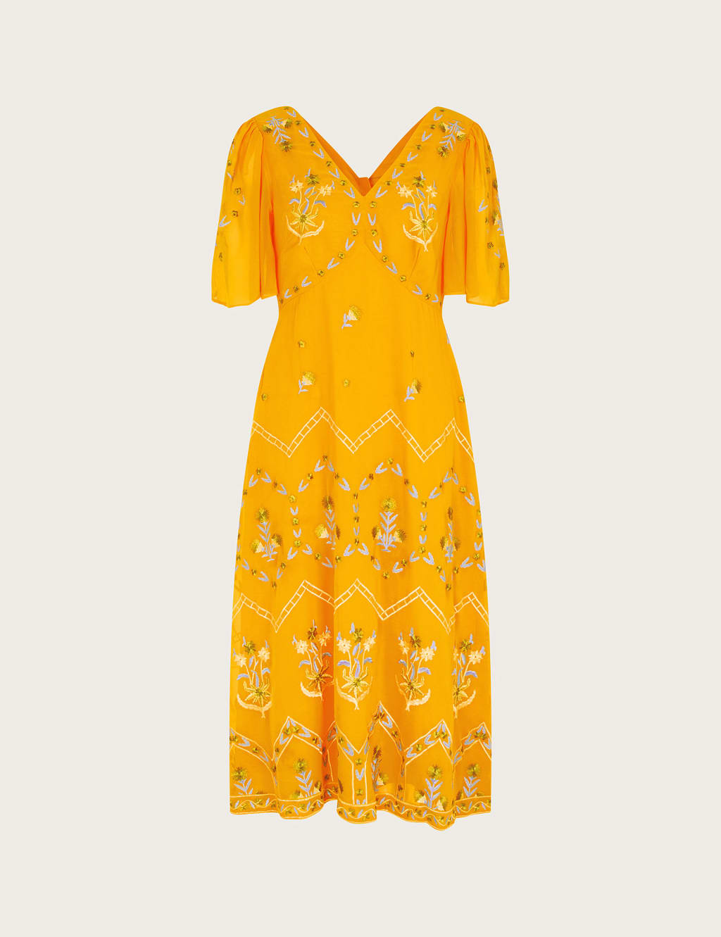 Embroidered V-Neck Midi Tea Dress image 2