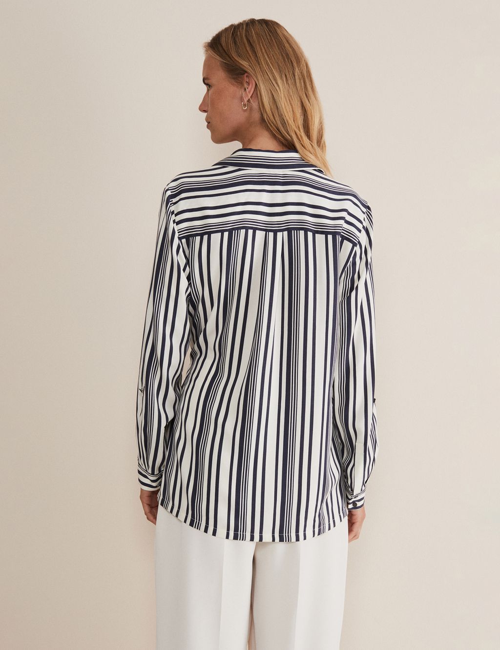 Striped Collared V-Neck Tie Front Blouse image 2