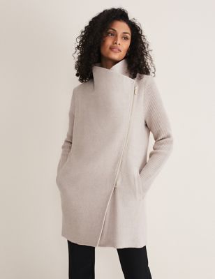 Phase Eight Womens Wool Blend Funnel Neck Wrap Coat - 12 - Stone, Stone