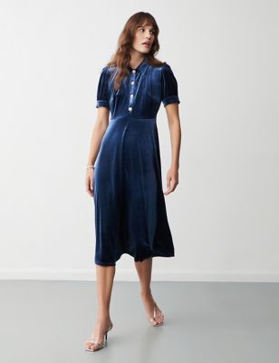 Finery London Womens Velvet Button Detail Midi Waisted Dress - 18 - Navy, Navy